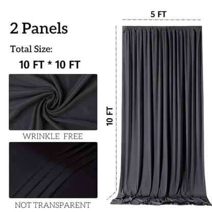 10x10 FT Black Wedding Backdrop Curtain, Fabric Backdrop, Thick Polyester Drapes, Wrinkle Free Photography Background for Party, Event, 2 Panels 5x10 FT - size: 10FT(W) x 10FT(H)