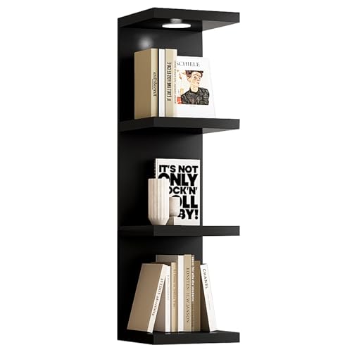 LitaEther Versatile 4 Tier Wall Shelf Unit,Black Lack Wall Shelf,Display Floating Shelf with LED Remote Control Light - color: Black, size: 4 Tier