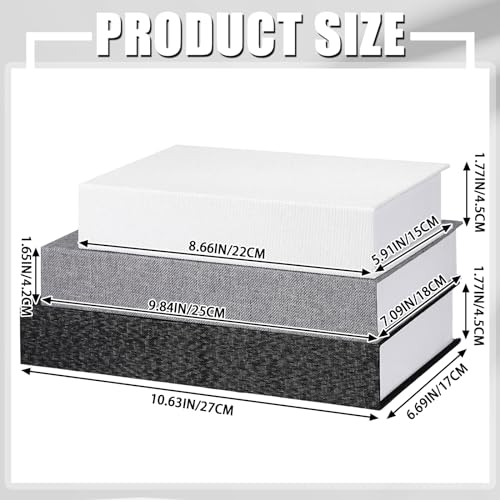 Tioncy 3 Pcs Fake Book Box Neutral Linen Book Box Decorative Faux Prop Storage for Farmhouse Home Decor shelf Table Card Photo DIY Keepsake Gift(Multi Sizes,Black, White, Dark Gray) - color: Black, White, Dark Gray, size: 8.6 x 6.1 x 1.8 Inch