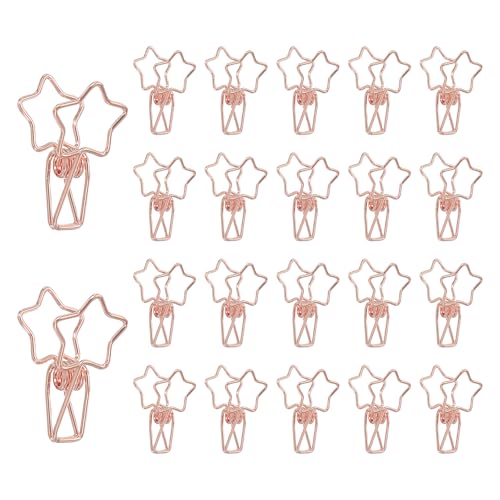PATIKIL 30Pcs Paper Office Binder Clip, 1.2" Small Metal Wire Hollow Out Paper Clamps Pentagram Design Long Tail Binder Clips for Photo Clothes Hanging Office Home Food Package, Rose Gold - color: Rose Gold