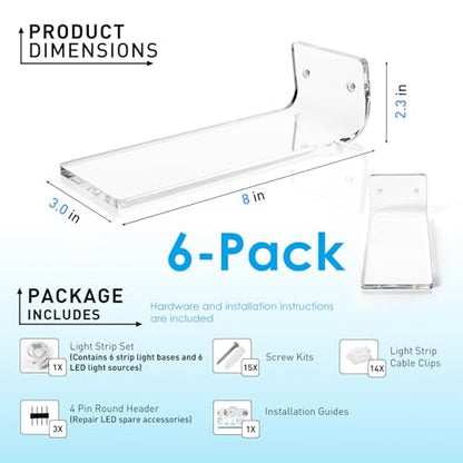 OAPRIRE Floating Shoe Display Shelf Set of 6 with Lights, Glow Color Changing Wall Shelf, Sturdy and Easy to Install Levitating Sneaker Shelves, Your Top Shoes for Bedroom, Hallways, etc Clear - size: Non-APP Control of Light