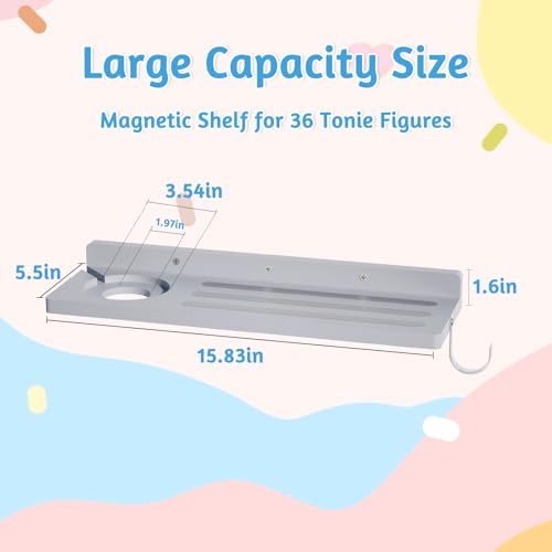 for Tonies Shelf Magnetic - Tonies Figure Organizer for Kids Room, Wooden Magnetic Display Shelf for Tonies Box Holder, Wall Floating Shelves Toy Storage Compatible Charging Station (1 Tier, Grey) - color: Grey, size: 1 Tier