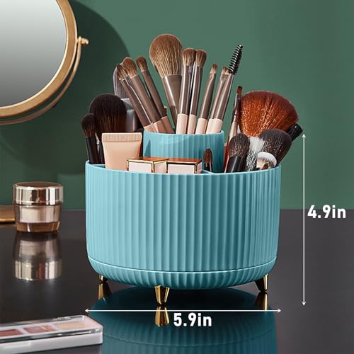 Diesisa 360 Rotating Makeup Brush Organizer With 5 Sections, Spining Countertop Swivel Makeup Brush Holder for Cosmetics, Nail Polish, Art Supply, Bathroom Vanity Desktop Organizer - Blue - color: Blue
