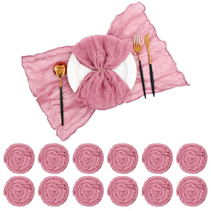 42 Pcs Dusty Rose Gauze Cheesecloth Napkins, 20 x 20 Inch Rustic Boho Dinner Napkins Wrinkled Rustic Linen Napkins for Wedding,Dinner,Family Everyday Use/Parties - color: Dusty Rose, size: 20" x 20" (Set of 42)