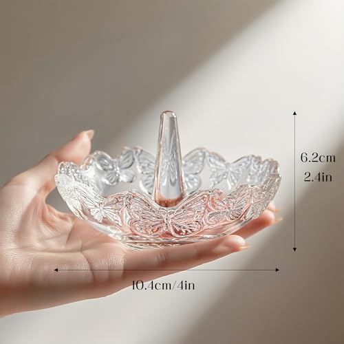 H&D HYALINE & DORA Clear Crystal Ring Holder with Butterfly Pattern, Engagement Glass Ring Dish Jewelry Holder for Rings Earrings Necklace Organizer - color: Clear，Butterfly