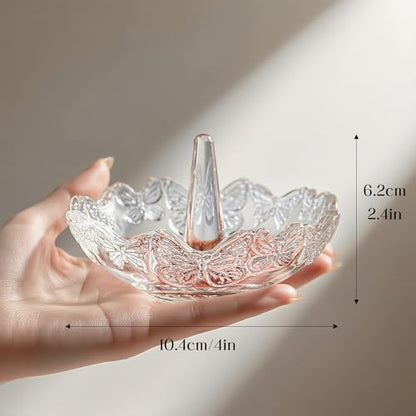 H&D HYALINE & DORA Clear Crystal Ring Holder with Butterfly Pattern, Engagement Glass Ring Dish Jewelry Holder for Rings Earrings Necklace Organizer - color: Clear，Butterfly