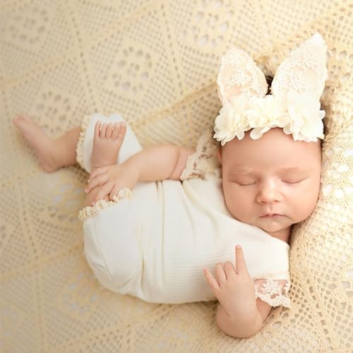 Newborn Baby Bunny Rabbit Crochet Knitted Photography Props Newborn Baby Outfits Diaper Costume - color: Milky White a