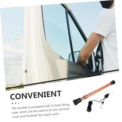 Telescoping Car Hood Prop Rod Aluminum Alloy Hood Support Bar with Hook Hanging Rope for Automotive Repair Easy to Use Holder Tool