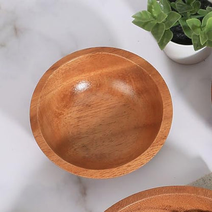 Acacia Wooden Bowls, 4 Inch Handcrafted Wood Serving Bowls Set of 2 for Sauce/Dips/Condiments, Mini Farmhouse Side Dishes with Natural Textured for Charcuterie Board/Appetizers - size: D 4.2'' x H 1.6''