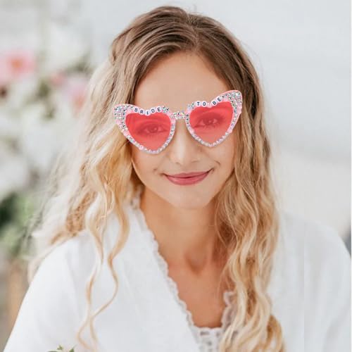 Etercycle Bride Sunglasses, Heart Sunglasses for Bachelorette Party, Fashion Rhinestone Pink Sun Glasses For Bride to Be Gift - color: Pink Diamonds