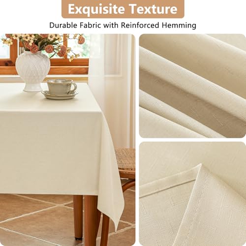 Seenus Beige Long Table Cloth Fits 8 Foot Rectangle Table, Water Resistant & Wipeable Fabric Tablecloth for 10-12 Seats Dining Banquet Party, 60 x 120 Inch - color: Beige, size: 120" x 60" (Rectangular)