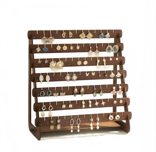 Earring Display Stand, 7 Tier Thin Wood Earring Organizer Stand, Earring Holder for Selling for Vendors, Brown