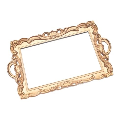 Retro Cosmetic Storage Tray and Mirror Plate, Golden Rectangular Vintage Makeup Organizer for Perfume Display and Photography Props, European Style Decorative Vanity Tray for Home