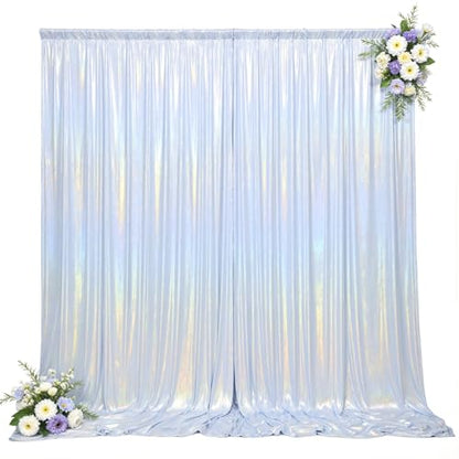 10x10ft Glitter Sequin Silver Backdrop Curtains Photo Backdrop Curtain Fabric Rainbow Shimmer Drapes Backdrop Bridal Baby Shower Wedding Birthday Party Photography Backdrop Photoshoot 5x10FT, 2 Panels - color: Glitter Silver, size: 10 ft X 10 ft(2 Panels
