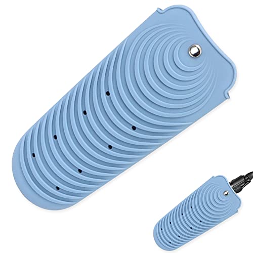 Heat Insulating Silicone Mat Pouch for Hair Straightener, Anti-Slip Travel Pad Cover for Curling & Flat Iron, Portable Styling Heat Mat Holder for Curler Wand and Hot Waver (Blue) - color: Blue