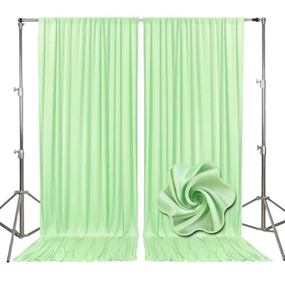 10ft x 10ft Light Green Backdrop Curtains for Parties, Fabric Satin Background Curtain with Rod Pockets for Weddings, Birthday, Baby Shower, Photography, Graduation Party Backdrop Drapes, 2 Panels - color: Light Green