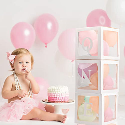 First Birthday Decorations For Boy Or Girl, 3 Pcs ONE Balloon Boxes For 1st Birthday, Baby Clear Blocks Party Decor With ONE Letters For Photoshoot Props, Cake Smash Backdrop