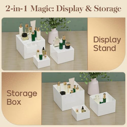 6 PCS Buffet Risers, Food Risers for Buffet Table, Display Stand Shelf for Party, Catering, Jewelry & Collectibles, White Acrylic Nesting Boxes for Food Display (8" 7" 6" 5" 4" 3") - size: 8" 7" 6" 5" 4" 3"
