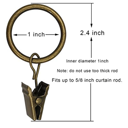 WeeksEight 44 Pack Bronze Curtain Rings with Clips, Curtain Hooks Hangers Clip Rings for Hanging Drapes Bows Hat, Drapery Rings 1 in I D, Fits up to 5/8 in Diameter Curtain Rod. - color: Bronze, size: 1" I D Set of 44