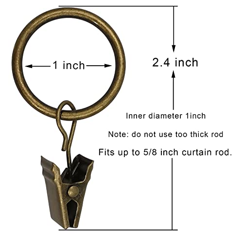 WeeksEight 100 Pack Bronze Curtain Rings with Clips, Curtain Hooks Hangers Clip Rings for Hanging Drapes Bows Hat, Drapery Rings 1 in I D, Fits up to 5/8 in Diameter Curtain Rod. - color: Bronze, size: 1" I D Set of 100