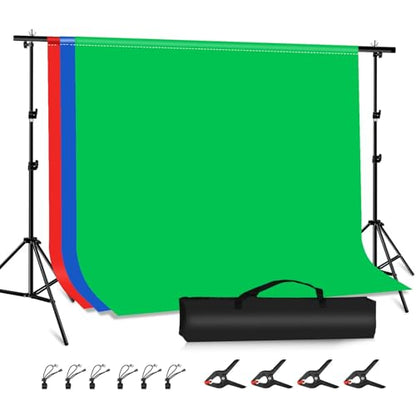 PULUZ Photo Background Support System with 9.5x6.5ft/300x200cm Backdrop Stand Kit, Portable greenscreen Background and Blue Red Backdrop for Photography, Video Shooting, Live Streaming, Party - size: 9.5x6.5 Ft Backdrop Kit