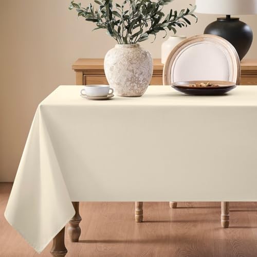 Faux Linen Tablecloths for Rectangle Tables, Burlap Textured Table Cloths Washable Farmhouse Table Cover Water Resistant for Dining, Wedding, Outdoor(Beige, 52"×70") - color: Beige, size: 52" x 70" (Rectangular)