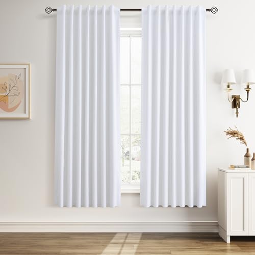 Guken Beige White Linen 100% Blackout Curtains for Bedroom 72 Inch 2 Panels Set Back Tab Thermal Insulated Black Out Sound Proof Light Blocking Window Elegant Drapes for Living Room Nursery 52x72 - color: Beige White, size: 52"W x 72"L (Pack of 2)