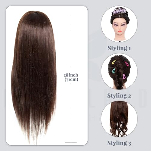 28 Inch Mannequin Head 80% Real Hair with Tripod Stand, Cosmetology Manikin Practice Doll Head,Braiding Hairdressing Head with Table Clamp + DIY Hair Styling Set #4 - color: Brown