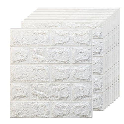 3D Wall Panels Peel and Stick in White, 10 PCS XPE Foam 3D Wallpaper, Faux Brick Wall Panels for Bedroom, Stairs, Kitchen - color: White Brick, size: 10PCS