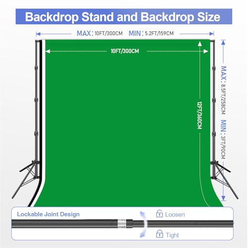 EMART 8.5x10ft Green Screen Backdrop Kit with Sand Bag, Photography Background Support System with 10x12ft Polyester Backdrop(Black/White/Green) for Photography, Parties, Wedding, Video Shooting - size: 8.5x10ft(backdrop Stand)/10x12ft(backdrop)
