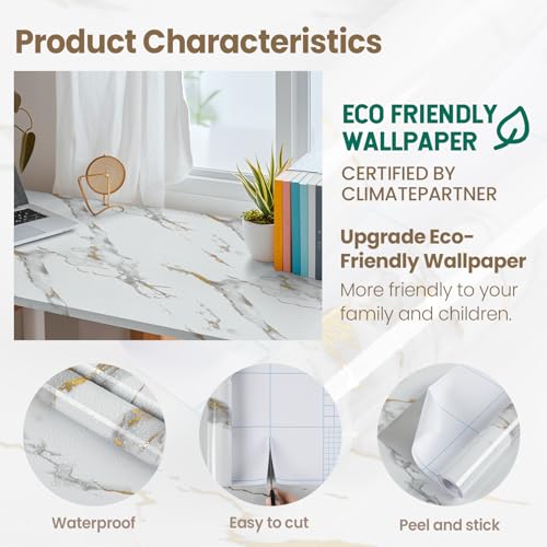 practicalWs Glossy Marble Wallpaper Peel and Stick White/Gold Granite Contact Paper Removable Wall Paper for Kitchen Countertop Cabinet Furniture 17.7" x 78.7" - color: Gold/White, size: 17.7" x 78.7"