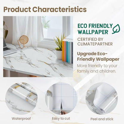 practicalWs Glossy Marble Wallpaper Peel and Stick White/Gold Granite Contact Paper Removable Wall Paper for Kitchen Countertop Cabinet Furniture 17.7" x 196.8" - color: Gold/White, size: 17.7" x 196.8"