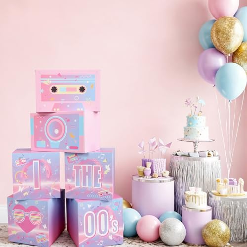 Amyhill 6 Pcs Large 00s Party Decorations Hip Hop Favor Set Paper Party Boxes Novelty Disco Theme Decoration for Retro 2000s 1990s Theme Birthday Neon Disco Music Supplies - style: 00s