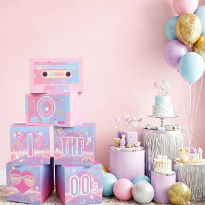 Amyhill 6 Pcs Large 00s Party Decorations Hip Hop Favor Set Paper Party Boxes Novelty Disco Theme Decoration for Retro 2000s 1990s Theme Birthday Neon Disco Music Supplies - style: 00s