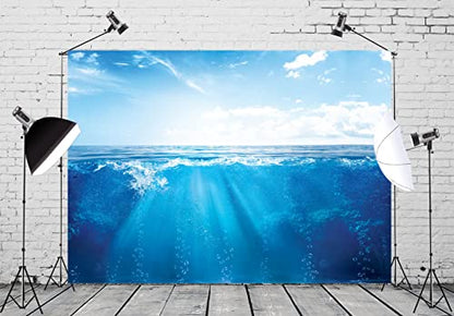 BELECO 9x6ft Fabric Blue Ocean Underwater World Backdrops for Photography Blue Sky White Clouds Sunshine Sea Bubbles Undersea Background Kids Birthday Photoshoot Baby Shower Party Photo Props - size: 9x6FT