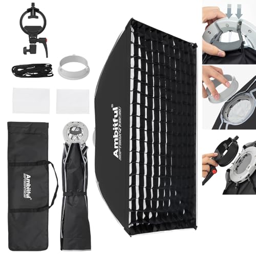 AMBITFUL 24" x 35" Strip Softbox Quick Release with Bowens Mount & Speedlite Bracket for COB Lights, Flash for CB60/CB100, LE200, SL60/SL100, MS300/SK400, V1/V1Pro/V100, AD200 (24" x 35") - color: 24" x 35"