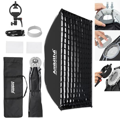 AMBITFUL 24" x 35" Strip Softbox Quick Release with Bowens Mount & Speedlite Bracket for COB Lights, Flash for CB60/CB100, LE200, SL60/SL100, MS300/SK400, V1/V1Pro/V100, AD200 (24" x 35") - color: 24" x 35"