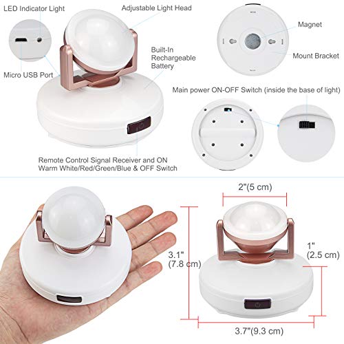 12 Colors Changing Accent Light, Rechargeable Picture Light with Remote, LED Dartboard Light, Puck Light with 330°Rotatable Light Head, Stick on Art Spotlight Indoor for Display, Painting - color: White+Gold