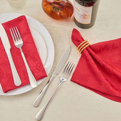 Cloth Napkins Set of 8 – Square Jacquard Floral Flowers Fabric Polyester Washable Reusable for Kitchen Dinner Dining Restaurants Wedding Party Banquet Table(Dark Red/17x17 Inch) - color: Dark Red