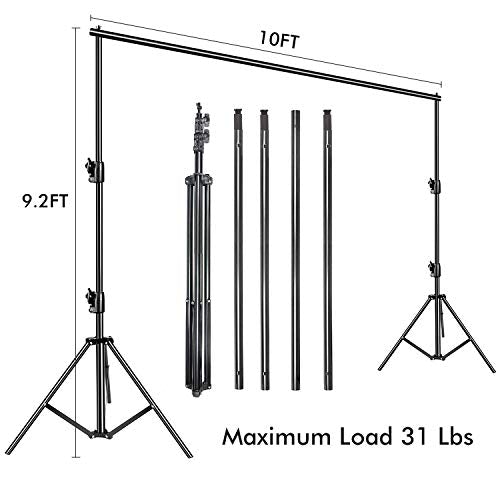Slow Dolphin Photo Video Studio 10ft (W) x 9.2ft (H) Heavy Duty Adjustable Photography Backdrop Stand Background Support System Kit with Carry Bag, Aluminum, 4 Cross Bars, 2 Support Stands, Clamps