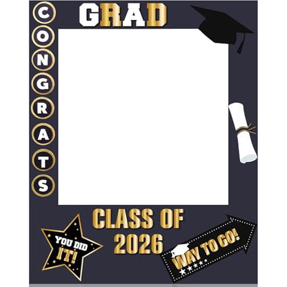 RattanView 2026 Graduation Photo Booth Props Frame Class of 2026 Congrats Grad Selfie Picture Frame, Cardboard Large Photo Booth Prop for High School & College Graduation Party Decorations - style: Grad