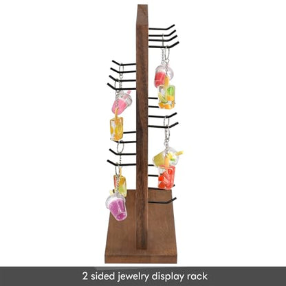Ikee Design 5 Tiers Free Assemble Wooden Jewelry Display Rack with 20 Removable Metal Hooks,Earring Card Display Stand,Jewelry Organizer,Bracelet Organizer,Keychain Display Stand,Brown Color - color: 2) Brown