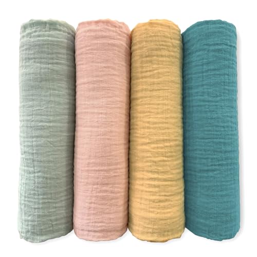 SwaddleDesigns Cotton Muslin Swaddle Blankets for Babies, Set of 4, Neutral Receiving Blankets for Newborn, Baby Registry & Gift, 46x46 inches, Paradise - color: Paradise