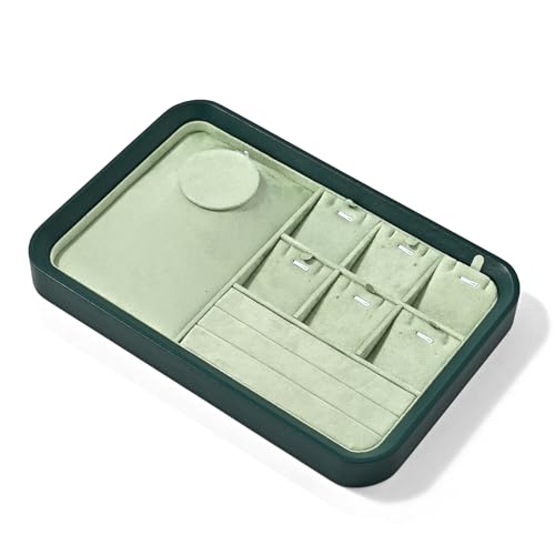 Oirlv Jewelry Display Tray for Vendors Velvet Jewelry Tray with Compartments for Rings and Necklaces(Green) - color: Green P21701