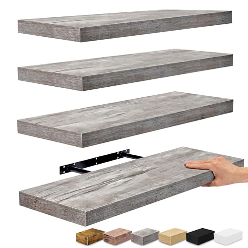 Sorbus Floating Shelves for Wall - 24" Bathroom Shelves, Wall Decor for Bedroom, Kitchen, Living Room, Home Decor & Book Storage - Mounted Floating Shelf with Invisible Brackets (Gray, 4 Pack) - color: Grey, size: 4 Pack