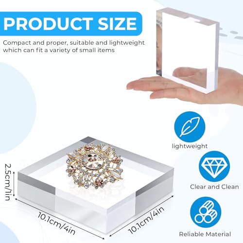4Pcs Acrylic Blocks for Display 4 x 4 x 1 Inch Clear Acrylic Square Display Block Lucite Blocks Clear Polished Cube Risers Solid Jewelry Pedestal Stand for Jewelry Perfume Ring Collection Props Cake