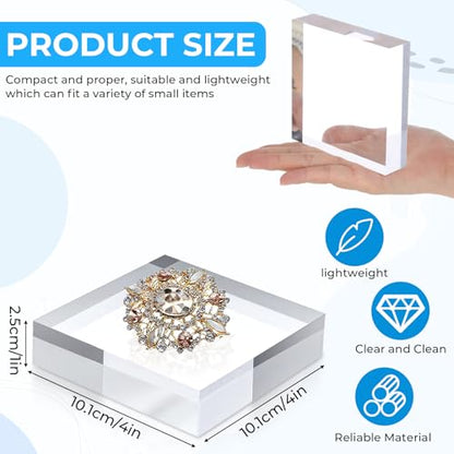 4Pcs Acrylic Blocks for Display 4 x 4 x 1 Inch Clear Acrylic Square Display Block Lucite Blocks Clear Polished Cube Risers Solid Jewelry Pedestal Stand for Jewelry Perfume Ring Collection Props Cake
