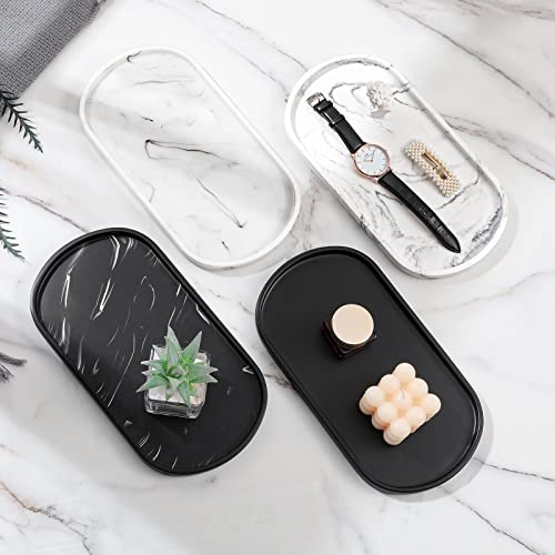 Luxspire Bathroom Vanity Tray for Countertop, Oval Kitchen Soap Dispenser and Toiler Tank Trays, 11.4“ Resin Vanity Organizer for Lotion Bottles, Perfume, Jewelry, Dresser, Medium, Matte Black - color: Matte Black, style: Medium