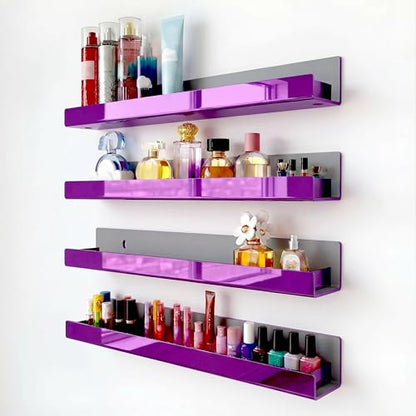 4 Pack 15 Inch Purple Reflective Acrylic Shelves, Purple Floating Shelves, Modern Sunglasses Essential Oil Picture Ledge Display Toy Storage Shelf - color: 15in-purple Mirror