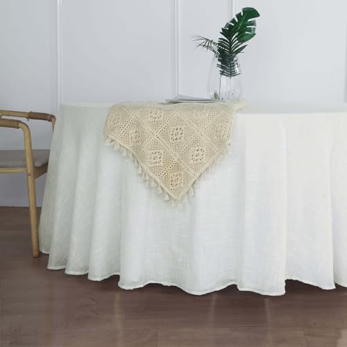Efavormart 120" White Premium Faux Linen Round Tablecloth | Textured Wrinkle Free Tablecloth - color: White, size: 120" (Round)